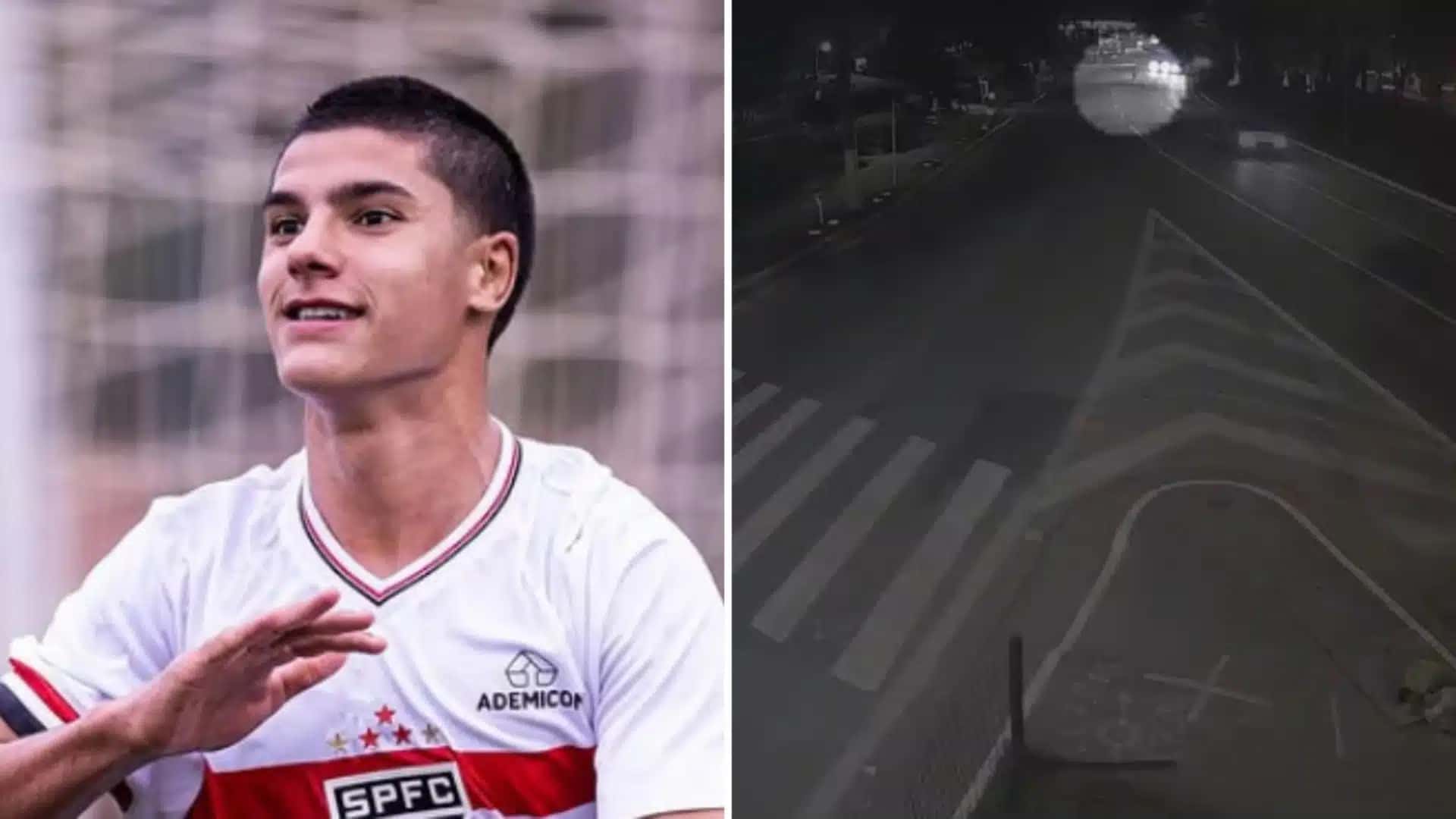 Nas imagens, é possível ver a cena em que o idoso atravessa a via e é atropelado pelo carro de Nicolas