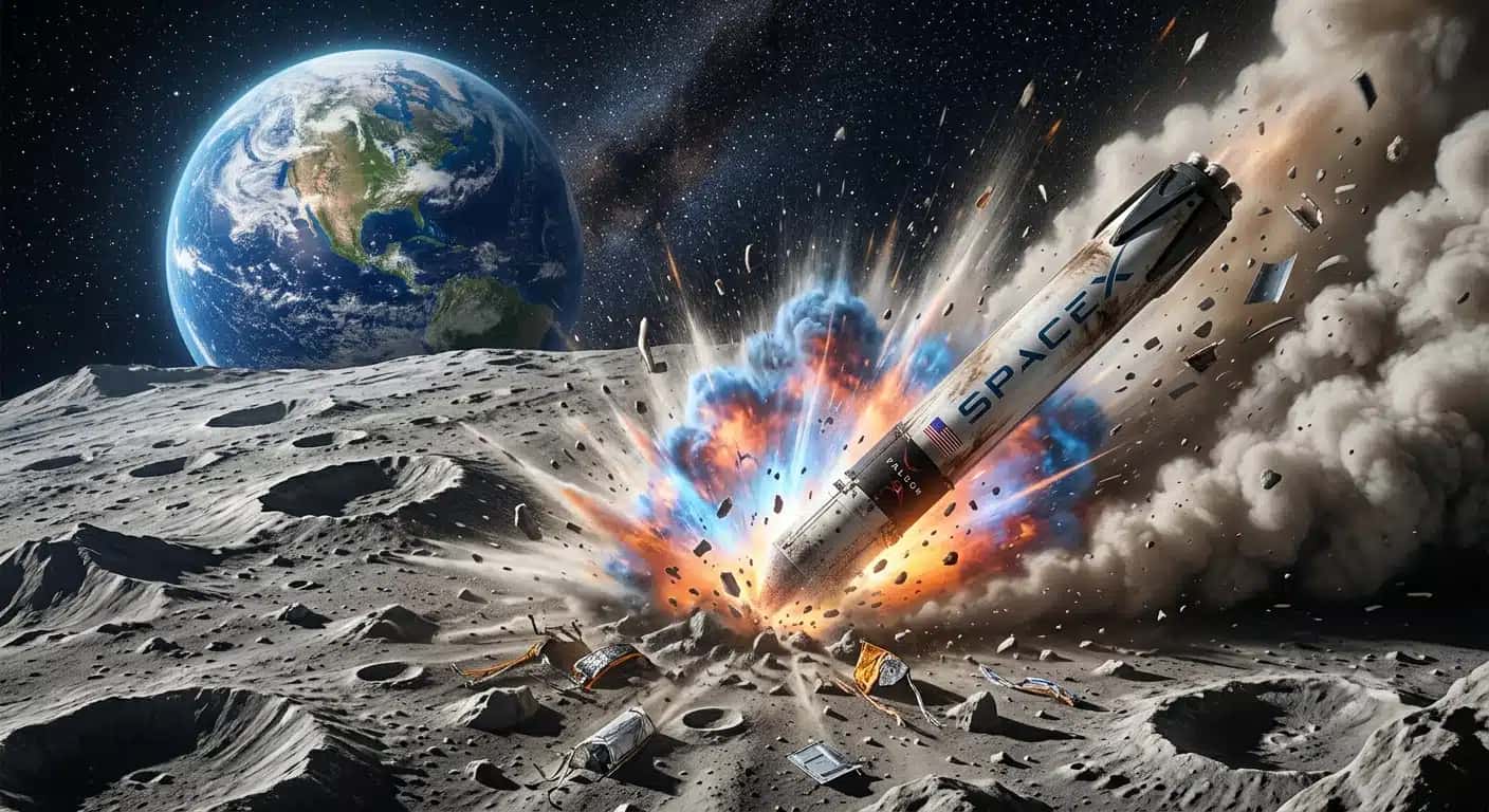 Ilustração de IA mostra impacto de foguete na Lua