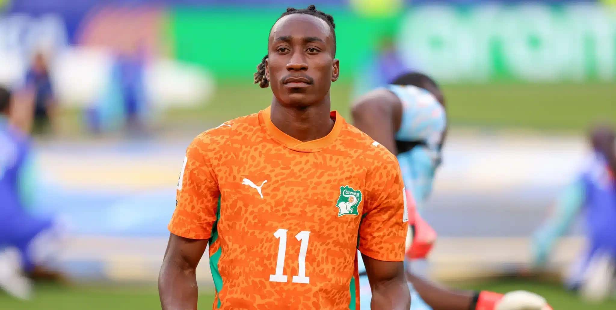 Yan Diomande, camisa 11 da Costa do Marfim, antes da partida do Grupo E da Copa do Mundo da FIFA 2026