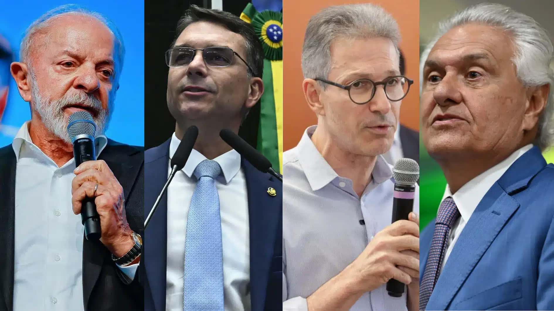 O presidente da República, Luiz Inácio lula da Silva (PT), o senador Flávio Bolsonaro (PL-RJ) e os ex-governadores Romeu Zema (Novo) e Ronaldo Caiado (PSD)