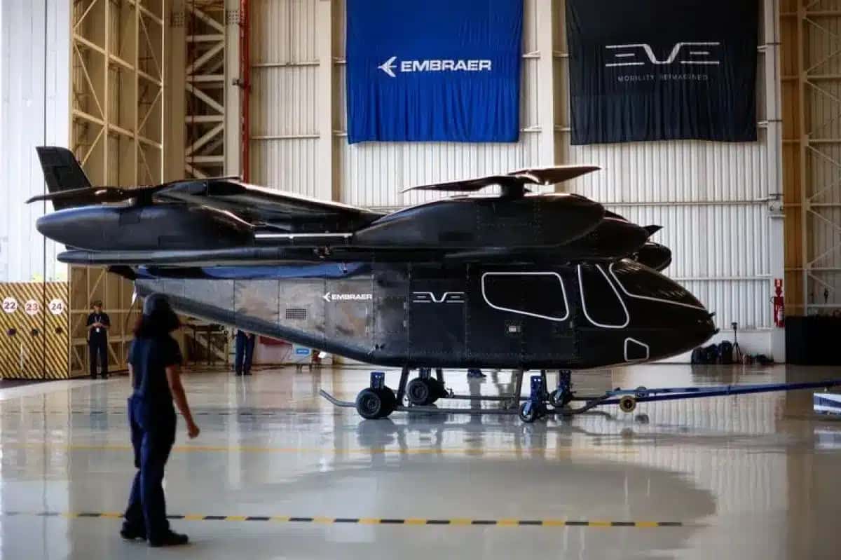 Protótipo da aeronave elétrica de decolagem e pouso vertical (eVTOL) desenvolvida pela Eve Air Mobility, em Gavião Peixoto